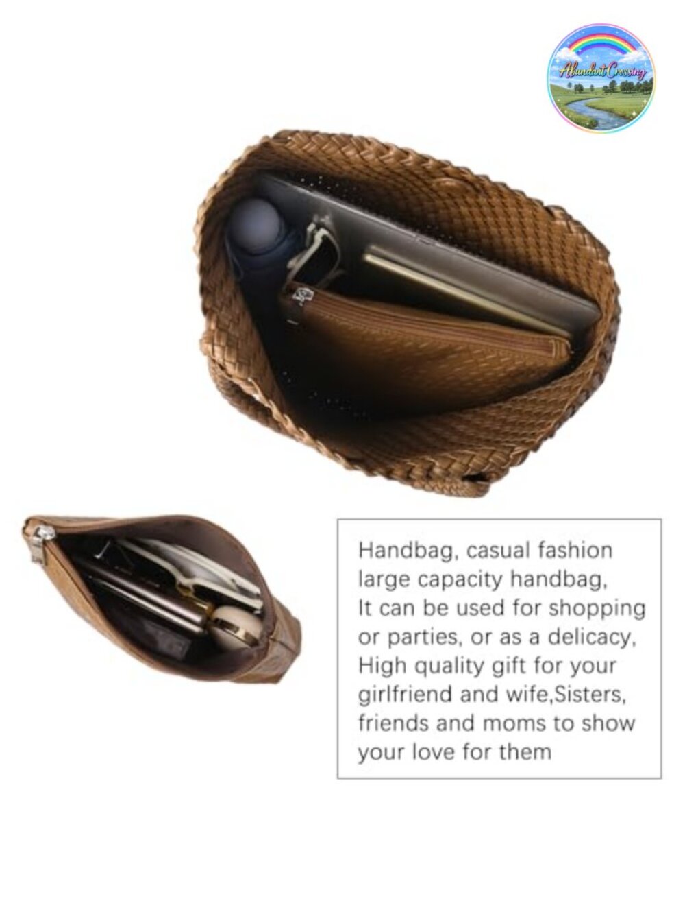 Hand Woven Vegan Leather Tote Bag with Magnetic Closure - Picture 4 of 6